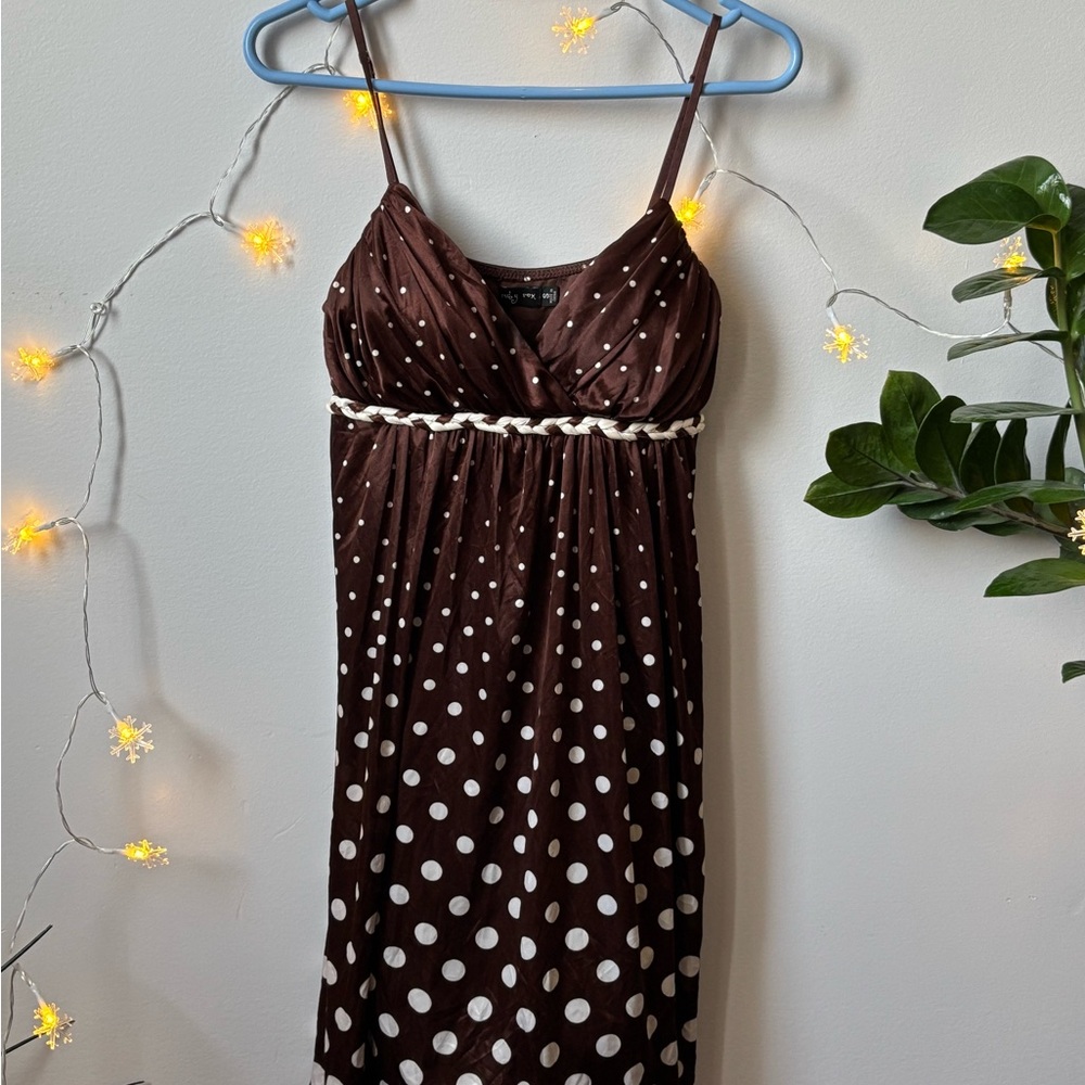 Ruby Rox Brown and White Polka Dot Mini Dress